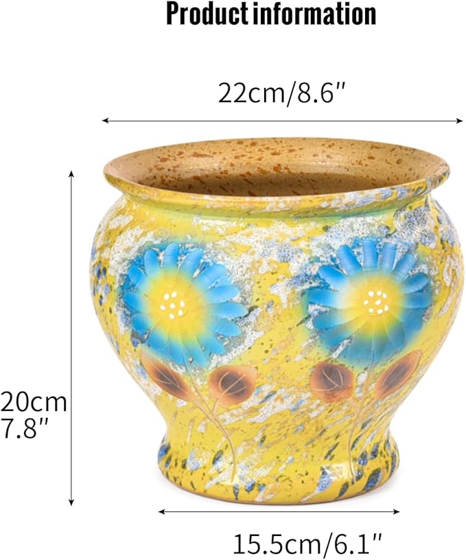 Sungmor Ceramic Hand Painted Succulent Flower Pots, 9 Inch Large Pottery Pots for Indoor Outdoor Plants, Decorative Ceramic Vase for Flower Arrangement Home Decor, Vintage Centerpieces Flowerpot-Ruum Studio Home