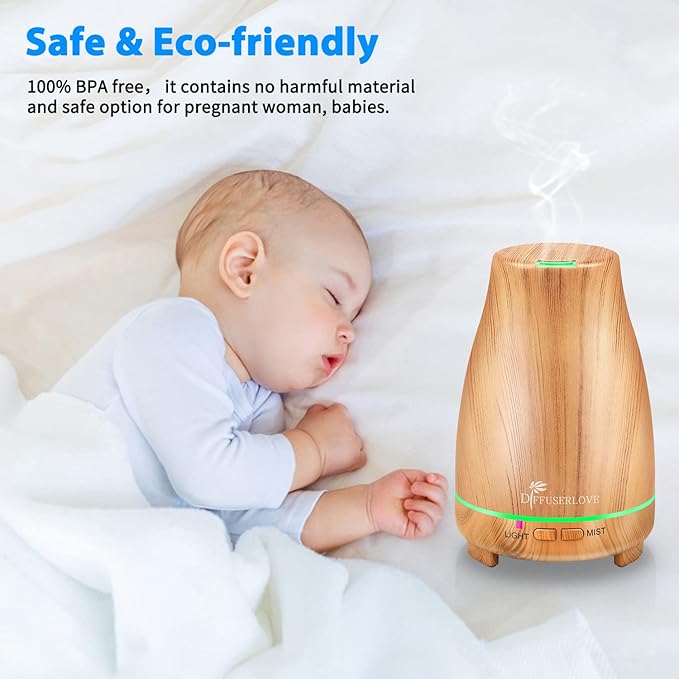 Diffuserlove Essential Oil Diffusers 200ML Diffuser Remote Control Aromatherapy Diffuser with 7 Color Lights, Auto Shut-Off for Bedroom Office Kitchen (Yellow Wood Grain)-Ruum Studio Home