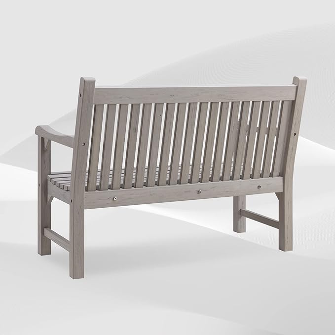 Psilvam Garden Bench, 2-Person Poly Lumber Patio Bench, All-Weather Outdoor Bench That Never Rot and Fade, Memorial Bench, Suit for Garden, Porch and Park(Grey)-Ruum Studio Home