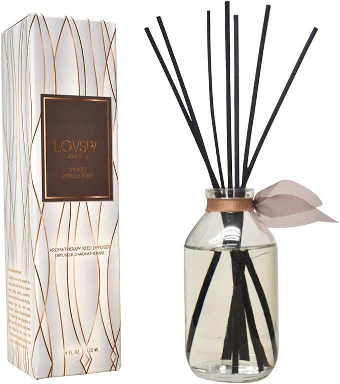 LOVSPA Reed Diffuser Set, Smoked Vanilla Scented Oil Diffuser with Sticks, Home Fragrance Accessories for Bathroom Shelf Decor, Aroma Diffusers for Home or Office Fall Decor, USA Made-Ruum Studio Home