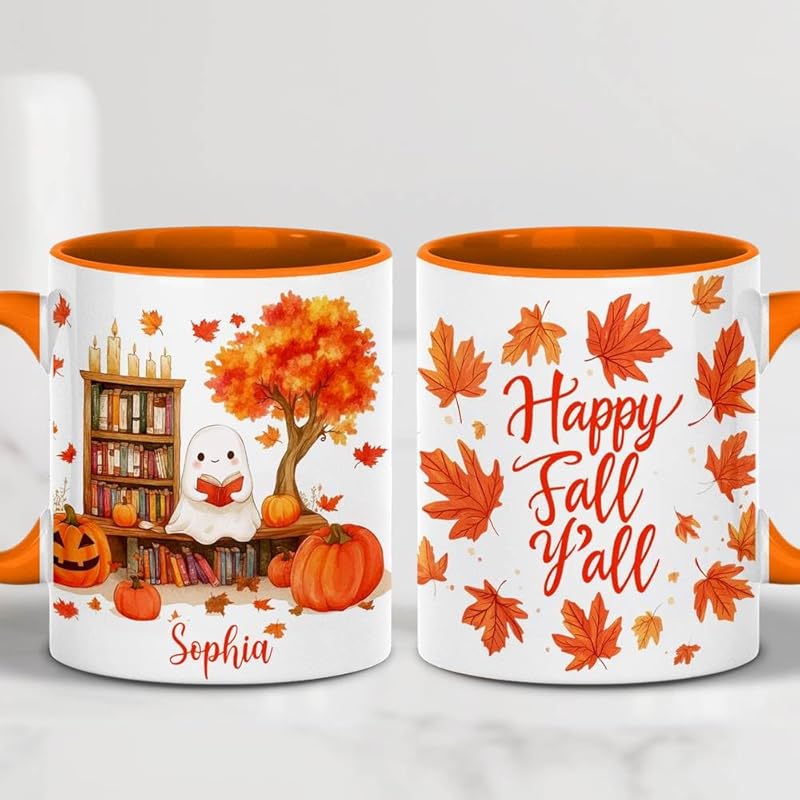 Personalized Fall Ghost Coffee Mugs - Ghost Lover Mugs Gift for Women Men - Fall Autumn Decor Gifts For Home Farmhouse Thanksgiving - Happy Fall Y'all Mug - 11oz Printed Ceramic Mug-Ruum Studio Home