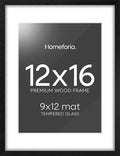 Homeforia 12x16 Black Wood Picture Frame, High End Oak 12x16 Poster Frames with Mat 9x12 Print, 12 x 16 Black Wooden Frame Matted to 9 by 12 Photo, 16x12 Thin Frame, Tempered Glass, Wall Kit, Set of 1-Ruum Studio Home
