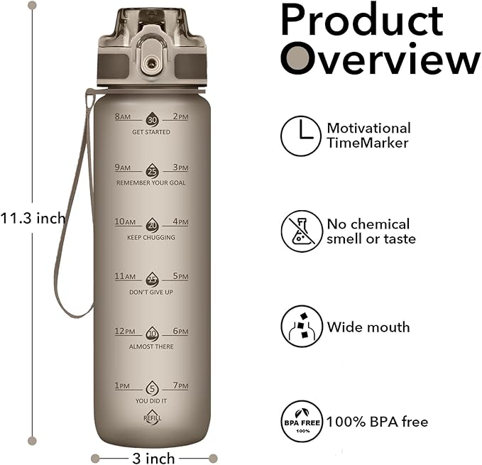32oz Motivational Water Bottles with Time Marker & Fruit Strainer, Transparent Gradient Color Water Bottle with Times to Drink, Leakproof & BPA Free, Reusable Bottle with Strap (No Straw)-Ruum Studio Home