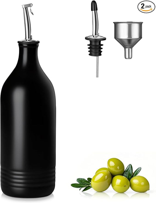 vancasso 20 Oz Ceramic Olive Oil Dispenser Bottle, Bottle Dispenser with Spout and Funnel for Kitchen,Suitable for Oil, Vinegar, Coffee Syrups & Other Liquids，BK-Ruum Studio Home