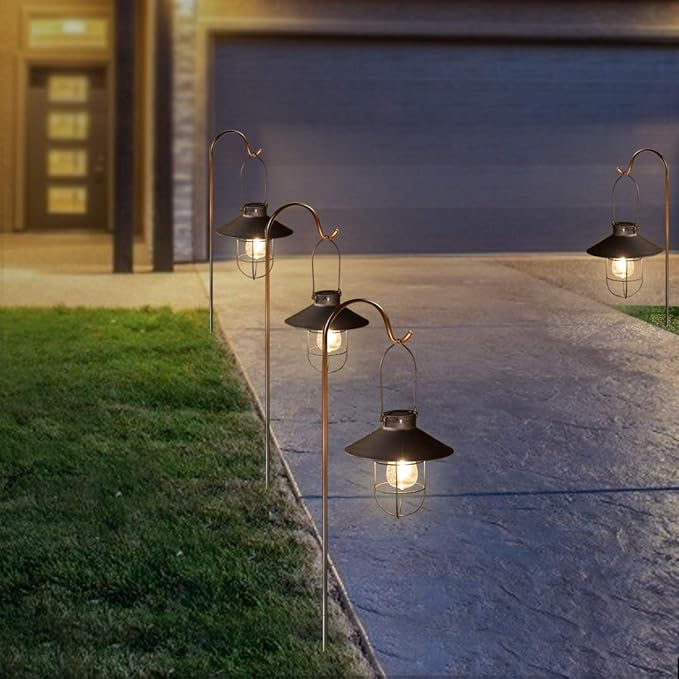 pearlstar Solar Lantern Outdoor Hanging Light Metal Farmhouse Solar Lamp with Warm White Edison Bulb Design for Garden Yard Patio Porch Decor (Brushed Copper)-Ruum Studio Home