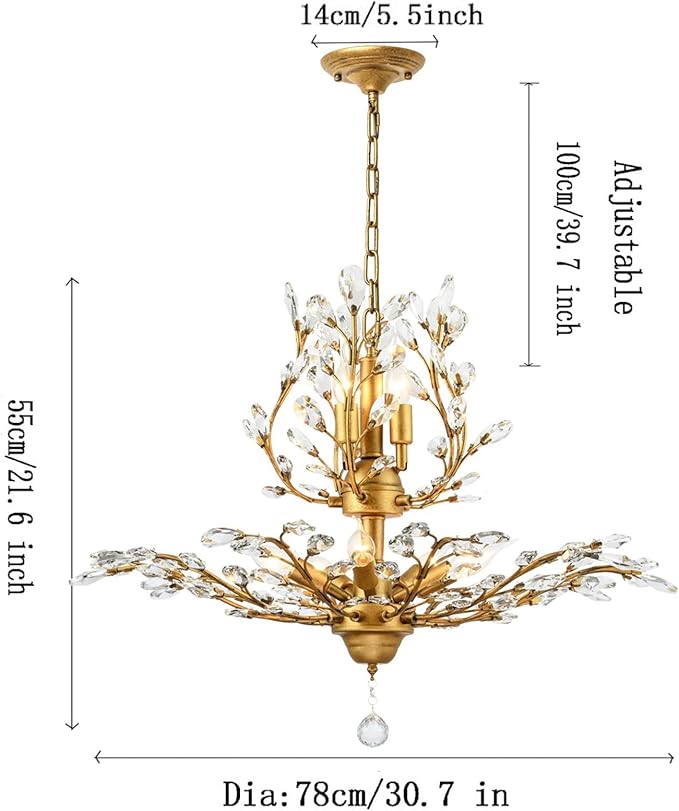 Ganeed Crystal Chandeliers,Vintage Pendant Lighting Crystal Chandelier Lighting Fixtures with 8 Lights,Ceiling Light Fixture for Living Room Bedroom Restaurant Porch Hallway (Gold)-Ruum Studio Home