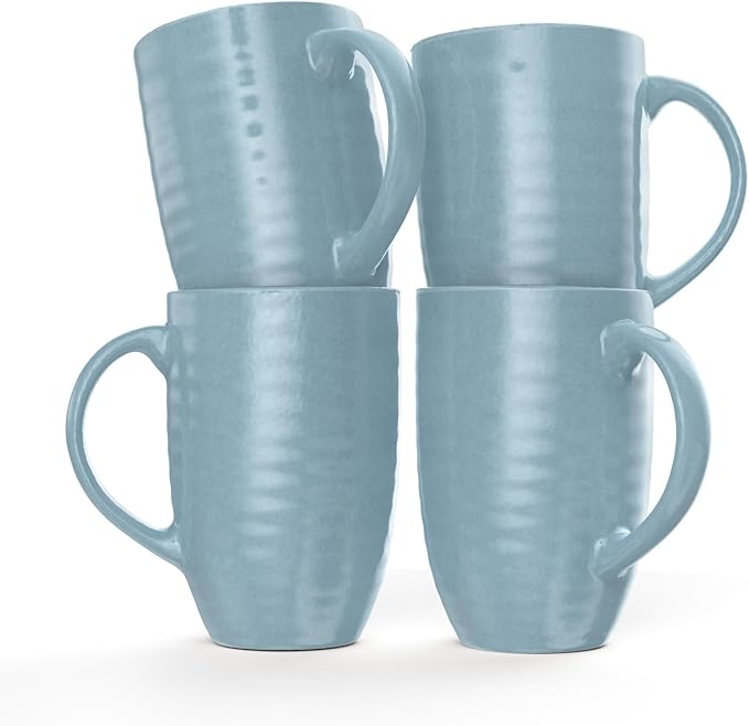 Set of 4 Oversized 20oz Tall Ceramic Latte Coffee Mugs, Gift Set for Cococa, Tea and More. With Large Handles; Dishwasher and Microwave Safe. (Blue)-Ruum Studio Home