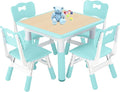 FUNLIO Kids Table and 4 Chairs Set, Height Adjustable Toddler Table and Chair Set for Ages 3-8, Easy to Wipe Arts & Crafts Table, for Classrooms/Daycares/Homes, CPC & CE Approved (5-Piece Set) - Green-Ruum Studio Home