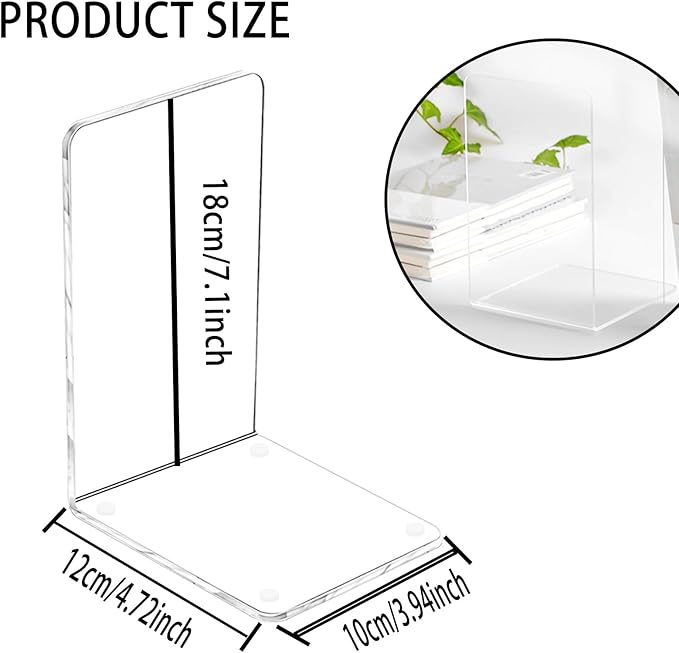 Lulonpon 8 Pieces Book Ends, Bookends, Books Stand, Books Stoppper, Clear Bookend for Shelves, Acrylic Book Ends for School, Library, Desktop Organizer ﻿-Ruum Studio Home