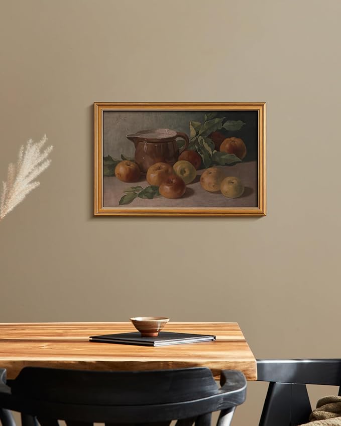 HUARCEY Gold Framed Vintage Wall Art for Living Room, Harvest Apples Still Life Oil Painting Artwork Shelf Decor Abstract Wall Pictures Large Prints Farmhouse Fruit Room Decor Bedroom Kitchen Bathroom-Ruum Studio Home