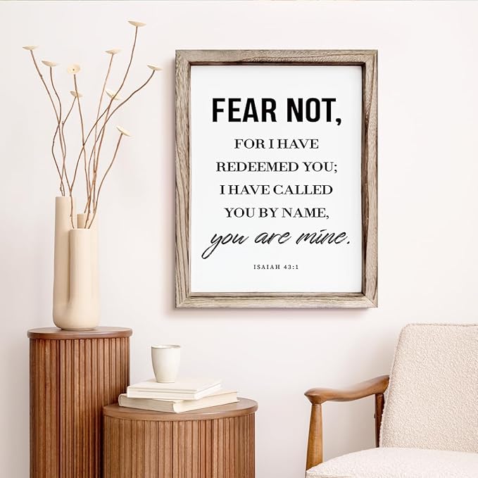 Christian Wooden Wall Sign, Bible Verse Hanging Decor, Master Bedroom Decors, Religious Home Decor, Framed Wall Plaque Sign 15 * 11.5 inches, Christian Gift, Fear Not, for I Have Redeemed You-Ruum Studio Home