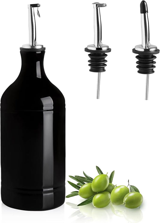 Sweejar Ceramic Olive Oil Dispenser Bottle, Opaque Oil Cruet Protects Oil to Reduce Oxidation, Suitable for Storage Oil, Vinegar, Coffee Syrups & Other Liquids, Pack of 1, 15.5 Fl Oz (Black)-Ruum Studio Home