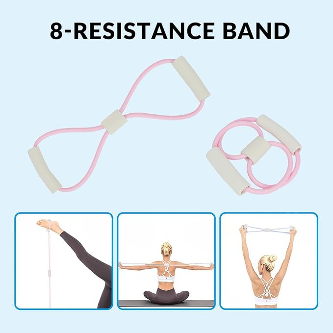 7 in 1 Foam Roller,Products Include Foam shafts,Muscle Roller Bars,Leg Massagers,Fascia Balls,Stretch Bands,8-Shaped Resistance Bands,are Used for Full-Body Relax,Yoga(White Pink Blue) (White)-Ruum Studio Home