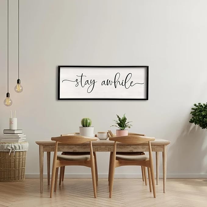 Stay Awhile Sign Wall Decor 32"X12" Large Solid Wood Frame For Hallway Living Room Entryway Farmhouse Wall Art Lets Stay Family Home Rustic Hanging Decoration (Black)-Ruum Studio Home
