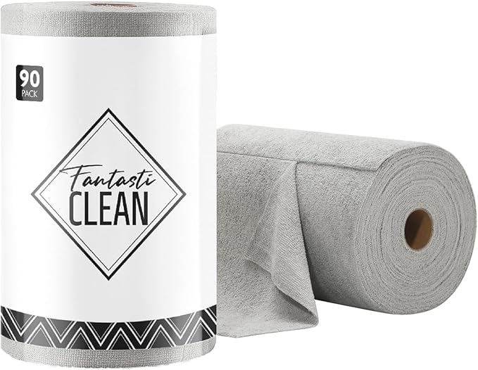 Fantasticlean Microfiber Cleaning Cloth Roll -90 Pack, Tear Away Microfiber Towels, 12" x 12", Reusable, Washable, Scratch Free, Ultra Absorbent Dish Rags for Car, Home, Garage or Shop (Grey)-Ruum Studio Home