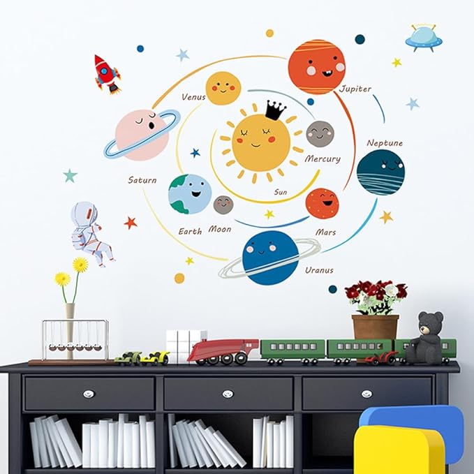 Quanhaigou 3D Solar Space Wall Decals Stickers Wall Murals Wallpaper Decor for Home Floor Living Room (Solar System)-Ruum Studio Home