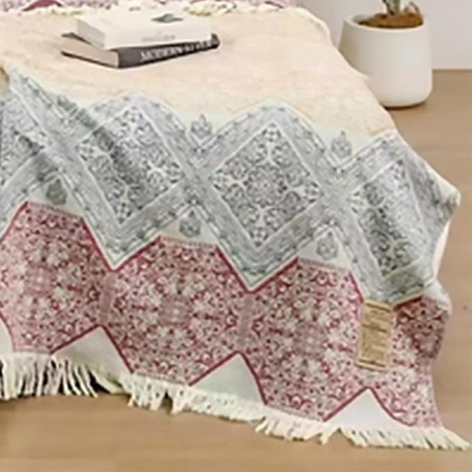 Boho Muslin Blanket for Adults 4-Layer Gauze Twin Size Soft Cozy 100% Cotton Summer Cooling Blanket Floral Decor for Sofa Bed Coverlet Both Sides (Tassels Boho, 80 x 90 in)-Ruum Studio Home