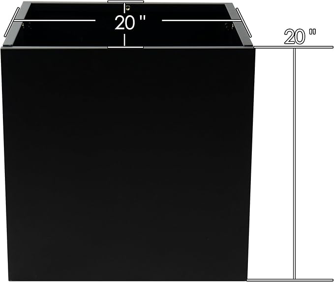 Kozyard 20'' Cube Metal Planter Steel Planter Box Black Steel Flower Pot with Saucer Partition Panel for Trees Plants Flowers Indoor Outdoor Garden Patio Deck Yard-Ruum Studio Home
