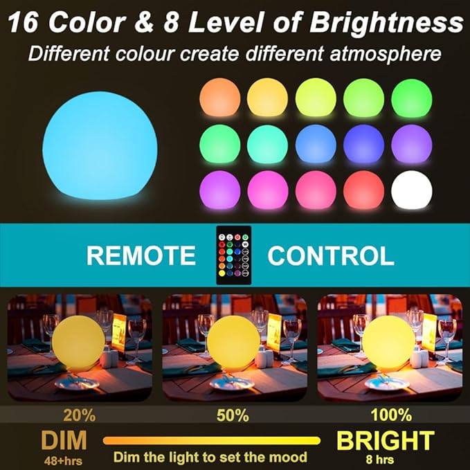 8-in Solar Globe Light Outdoor, Waterproof Solar Ball Light for Outside w/Remote, 16 RGB Color Changing Glowing Orb Lamp Landscape Lighting Mood Lamp w/Ground Stake for Garden Patio Yard Pathway Decor-Ruum Studio Home