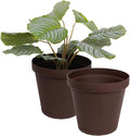 Elly Décor Set of 2 12 inch Round Saucer Modern Self Watering Planter Plates, Pots with Rattan-Like Finish, 12x12 Chocolate Brown-Ruum Studio Home