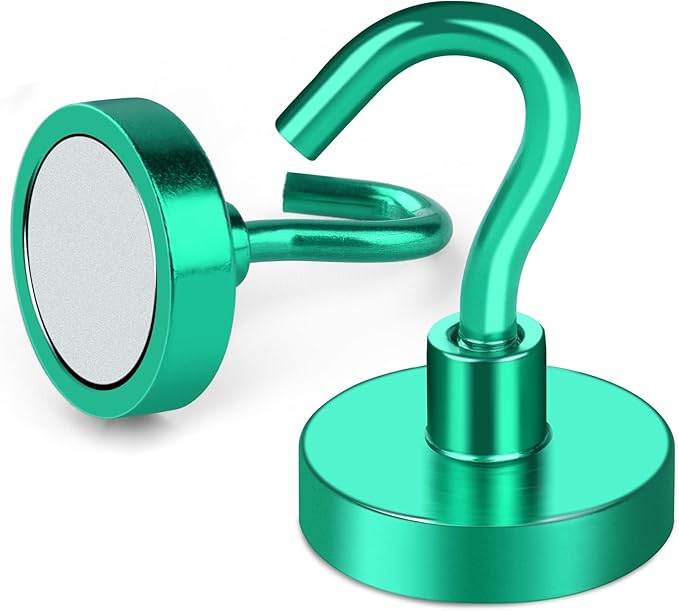 MIKEDE Magnetic Hooks, 40Lbs+ Heavy Duty Magnet Hooks for Cruise Cabins, Super Neodymium Hanging Hooks Strong Magnets with Hook for Fridge, Magnetic Hanger for Grill, Toolbox, Storage(Green, 10 Pack)-Ruum Studio Home