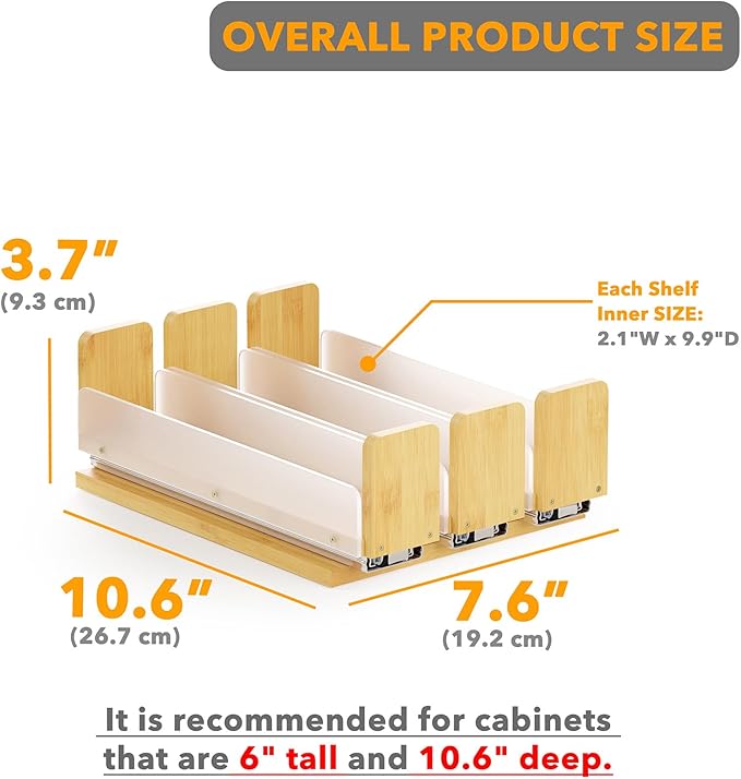 SpaceAid Bamboo Pull Out Spice Rack Organizer for Cabinet, Heavy Duty Slide Out Seasoning Kitchen Pantry Sliding Vertical Organization, 7.6" Wide, 3 Drawers(2" Wide), 1-Tier, Natural-Ruum Studio Home