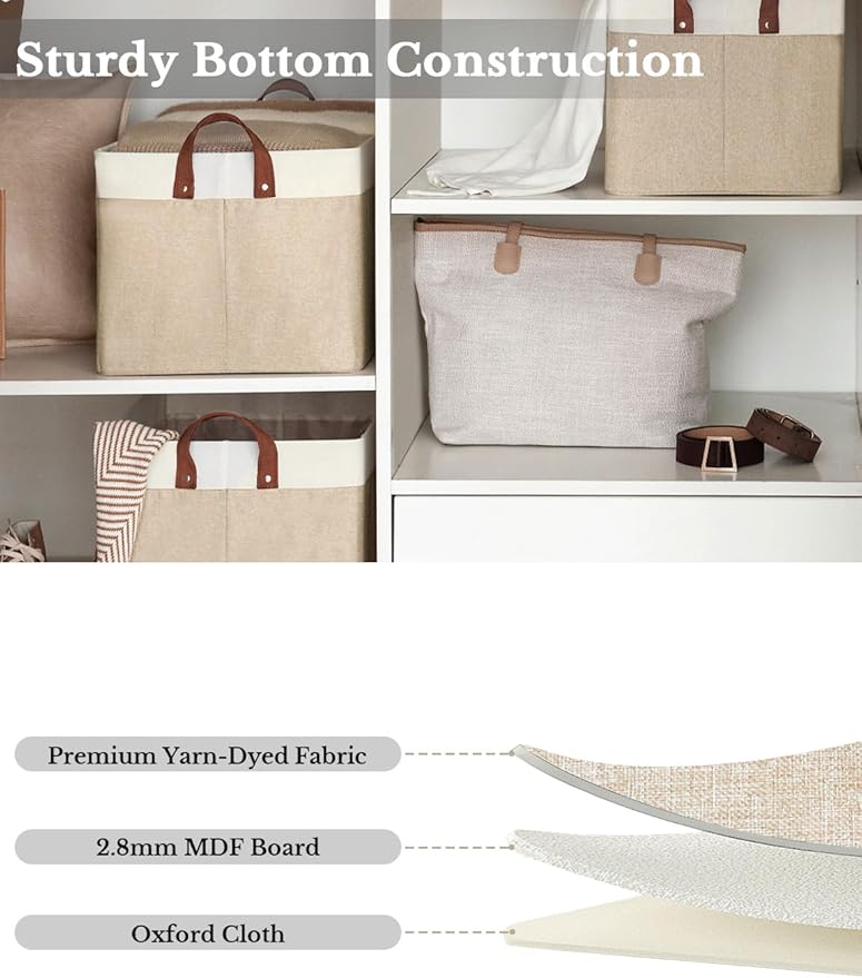 StorageWorks Storage Bins, Fabric Storage Bins for Shelves, Extra Large Storage Baskets with Metal Frame, Closet Baskets and Bins with Handles, Jumbo, Brown and White, 2-Pack-Ruum Studio Home