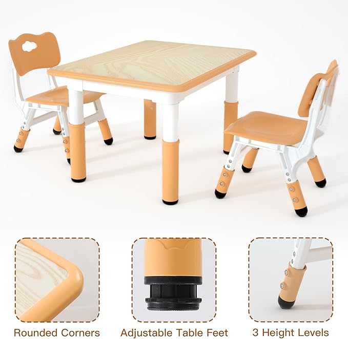 Kids Study Table and 2 Chairs Set,Height Adjustable Table and Chairs for Children and Toddlers,31.5"X23.6"Graffiti Desktop,Suitable for Daycare,Classrooms, Home-Ruum Studio Home