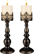 Candle Holders for Pillar Candles Gothic Matte Black Vintage Tall Candle Holders Set of 2 Decorative Large Table Centerpieces Candle Stand Decor (Distressed Black 2PCS A)-Ruum Studio Home