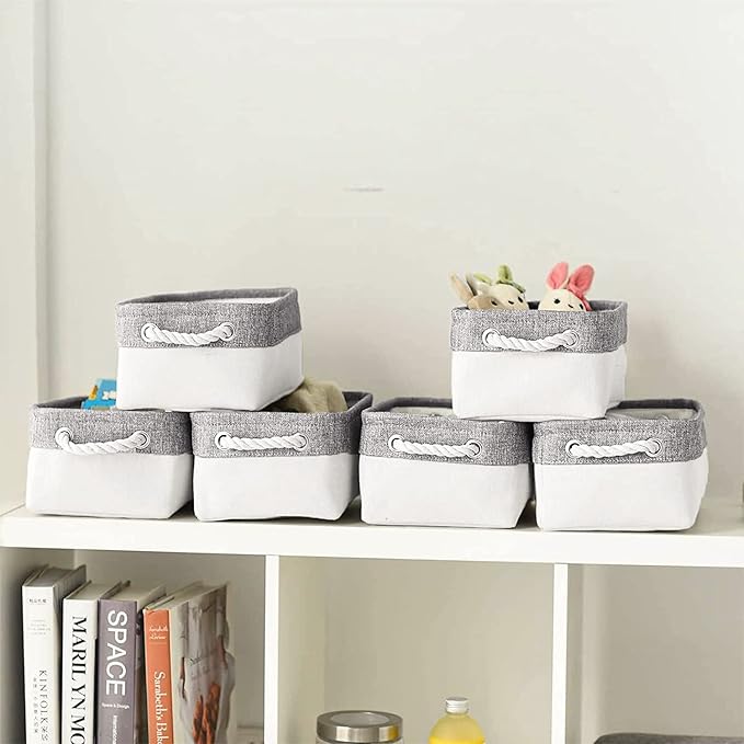 Storage Bins - Storage Baskets for Shelves Storage Cubes with Handles Small Baskets for Organizing (Gray and White 11.8 x 7.9 x 5.2 inch)-Ruum Studio Home