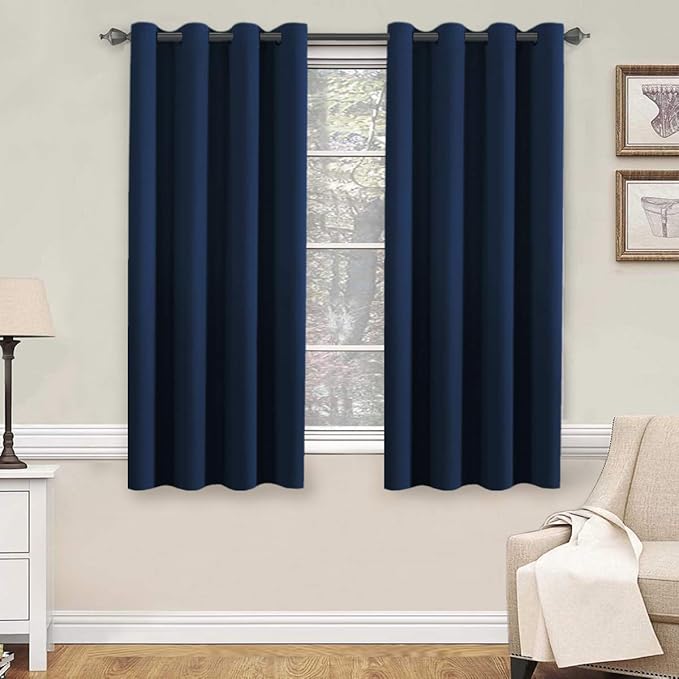 H.VERSAILTEX Premium Blackout Thermal Insulated Innovated Microfiber Home Fashion Window Curtains for Bedroom,Antique Grommet,52" W x 63" L - Navy Blue - Set of 2 Panels-Ruum Studio Home