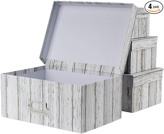 Briful Photo Boxes Storage, Storage Boxes with Lids 4 in 1 Set Water-Proof Storage Box Sets with Handles Decorative Multiple Size Storage Bins with Lids for Clothes/Shoes/Office/Cosmetic/Books-Ruum Studio Home