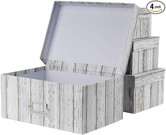 Briful Photo Boxes Storage, Storage Boxes with Lids 4 in 1 Set Water-Proof Storage Box Sets with Handles Decorative Multiple Size Storage Bins with Lids for Clothes/Shoes/Office/Cosmetic/Books-Ruum Studio Home