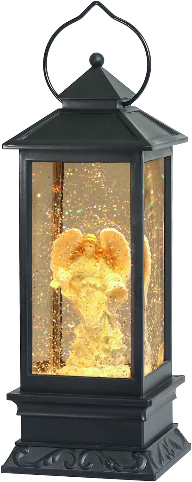 Eldnacele Musical Singing and Lighted Plug-in & Battery Operated Lighted Christmas Water Glittering Snowing Globe Christians Church Lantern for Home Decoration Angel-Ruum Studio Home