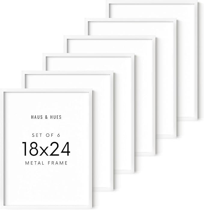 HAUS AND HUES 18x24 White Metal Picture Frames - Features Premium Aluminum, Vertical & Horizontal Hang, Shatterproof Plexiglass - Perfect for Home, Room, Office (18x24 in, White, Set of 6)-Ruum Studio Home