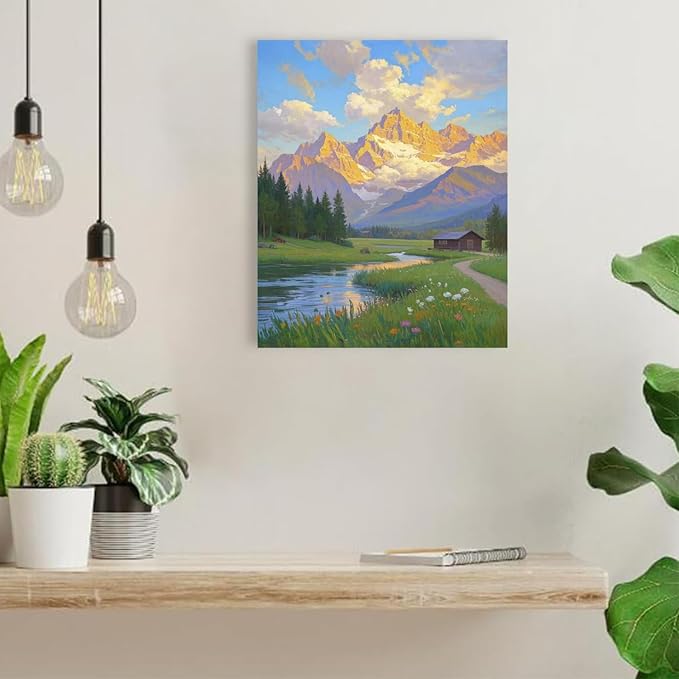 The mountain stream and lawn scenery under the sun is suitable for posting in the living room bedroom office landscape poster wall painting-Ruum Studio Home