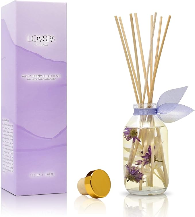 LOVSPA Reed Diffuser Set, Lavender Vanilla Scented Oil Diffuser with Sticks, Home Fragrance Accessories for Bathroom Shelf Decor, Aroma Diffusers for Home or Office Desk, USA Made-Ruum Studio Home