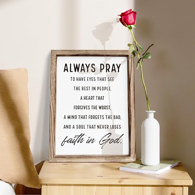 Christian Wall Signs, Inspirational Wood Sign, Farmhouse Home Decor, Bedroom Decoration, Church Room Decor Art, Framed Wall Plaque Sign 15 * 11.5 inches, Always Pray to Have Eyes-Ruum Studio Home