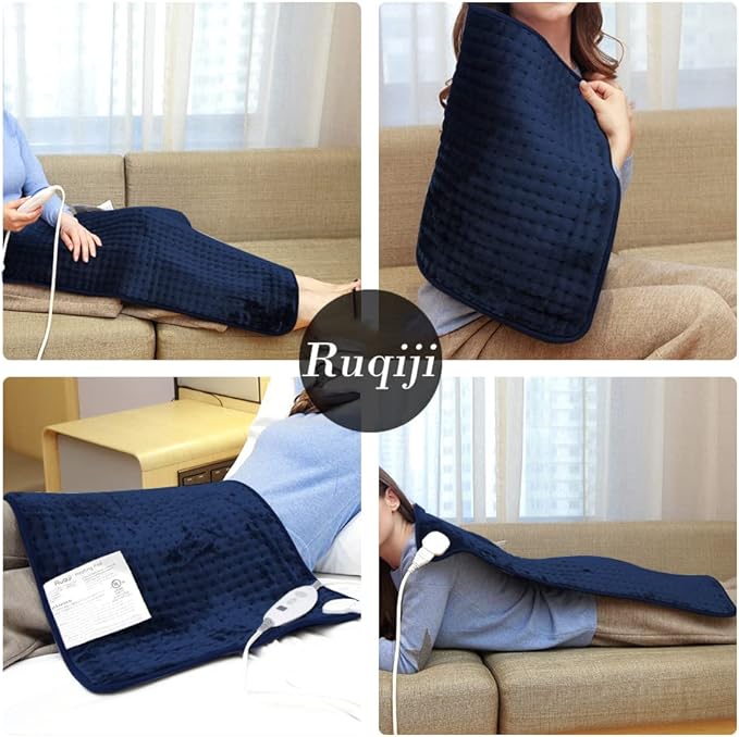 Ruqiji 17''x33'' XXXL King Size Heating Pad with 120 Minutes Auto Shut Off&6 Temperature Settings, Flannel Electric Heating Pad/Pain Relief for Back/Neck/Shoulders/Menstrual Pain/Leg Cramp (Dark Blue)-Ruum Studio Home