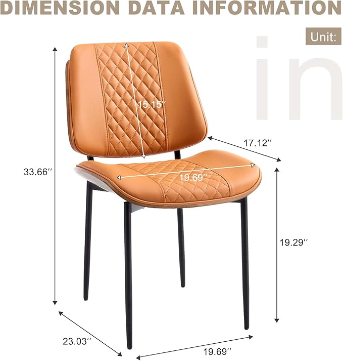 BV Dining Chairs Set of 2, PU Leather Armless Kitchen Chair in Modern Walnut Style, Mid Century Bentwood Side Chair with Metal Legs, Retro Accent Guest Chair for Kitchen Dining Room(Brown)-Ruum Studio Home