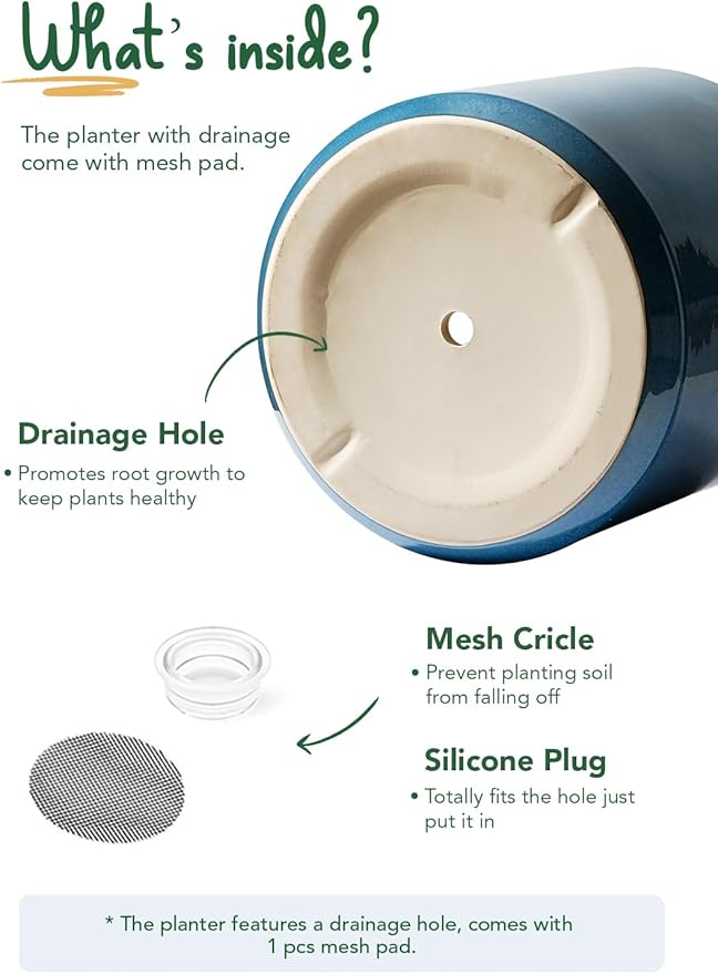 LE TAUCI 12 Inch Pots for Plants, Ceramic Large Plant Pot for Indoor Plants, Mid-Century Modern Flower Planter Pots with Drainage Hole and Removable Plug, Round Planter Pot, Reactive Glaze Blue-Ruum Studio Home