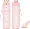 32oz Motivational Water Bottles with Time Marker & Fruit Strainer, Transparent Gradient Color Water Bottle with Times to Drink, Leakproof & BPA Free, Reusable Bottle with Strap (No Straw)-Ruum Studio Home