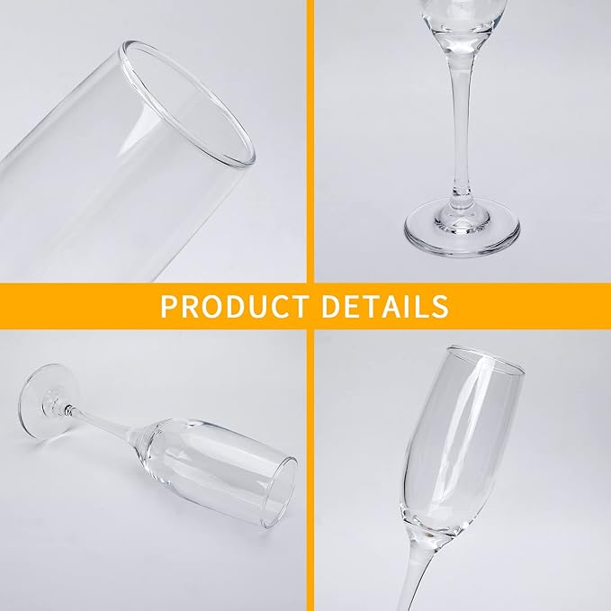 6 oz Champagne Flutes Glass, Wine Flutes Set of 12, for Champagne, Wine, High-End Banquets, Parties, Bars, Weddings, Gifts (12pcs)-Ruum Studio Home