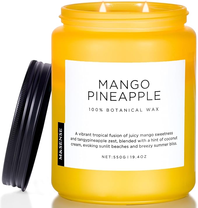 M&SENSE Mango Pineapple Scented Candle, 19.4oz Non Toxic Natural Soy Wax 110 Hours Long Lasting Burn Fruit Scent Summer Gifts for Housewarming, 2 Wick Aromatherapy Candle for Women Men Family Friends-Ruum Studio Home
