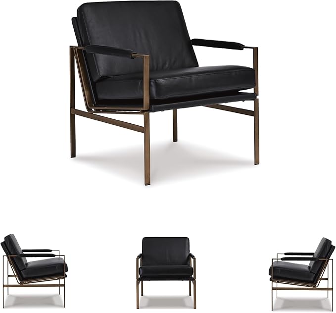 Signature Design by Ashley Puckman Mid-Century Modern Leather Accent Chair, Black-Ruum Studio Home