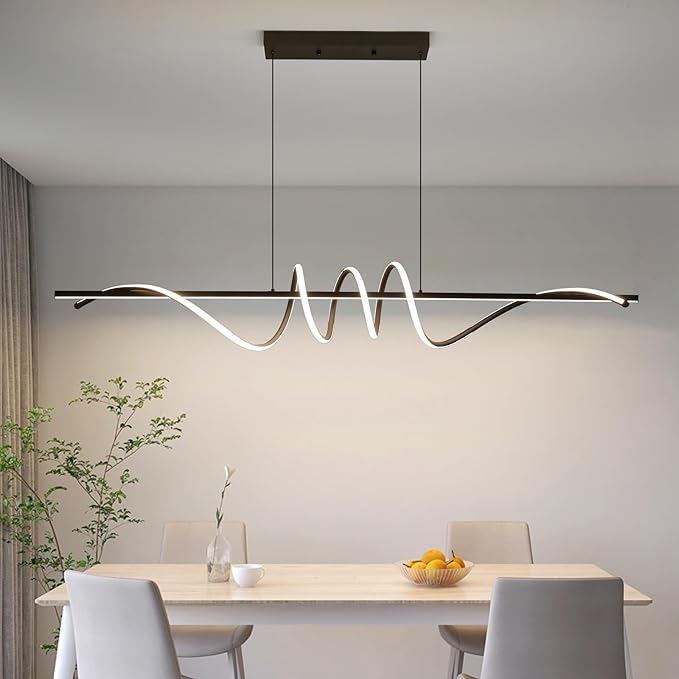 Modern Ceiling Chandelier Light, Acrylic Anti Flicker Pendant Lamp with Remote Control Dimmable 3 Color Mode & Brightness (Warm Cool Neutral Light) for Kitchen Bar（Black,57IN-Ruum Studio Home