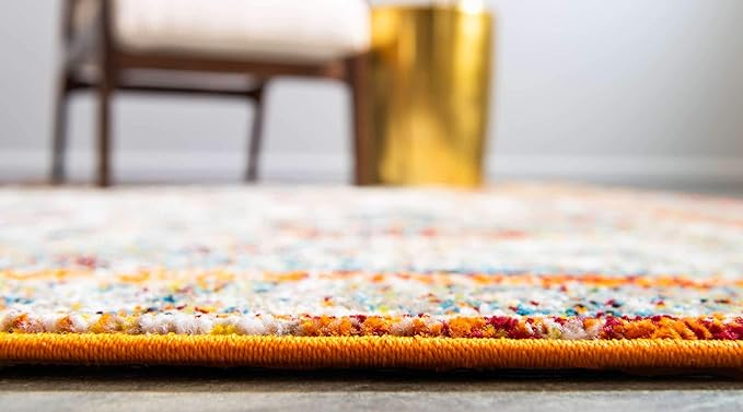 Unique Loom Rosso Collection Vintage, Traditional, Bohemian, Geometric, Distressed, Southwestern Area Rug, 8' 0" x 8' 0", Beige/Orange-Ruum Studio Home