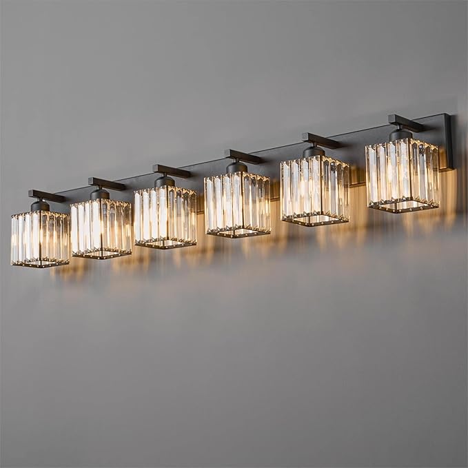 Modern Black Crystal Bathroom Vanity Light - 6-Lights Wall Light Fixtures-Ruum Studio Home