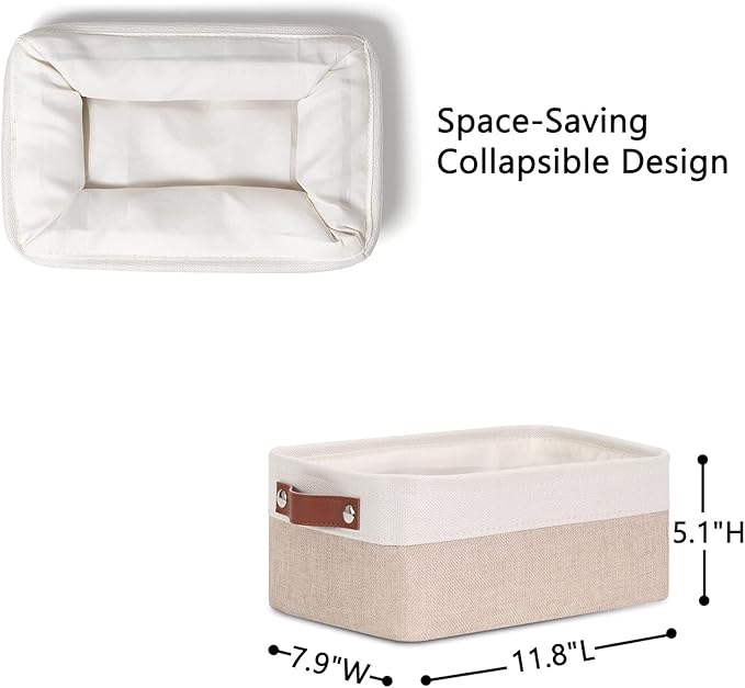 DULLEMELO Small Storage Bins, Storage Baskets for Organizing, Collapsible Rectangular Fabric Baskets for Shelves, Closets, Nursery, Home, Office, Empty Gift Baskets (6-Pack, White&Khaki)-Ruum Studio Home
