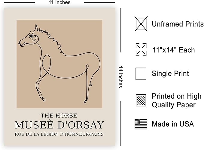 Poster Master Vintage Poster - Retro Horse Print - Line Drawing Art - Sketch Art - Gift for Boys, Girls & Animal Lover - Minimal Wall Decor for Kid's Room or Nursery - 11x14 UNFRAMED Wall Art-Ruum Studio Home